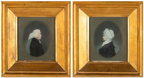 American School, Pair Pastel Portraits, Early 19th C