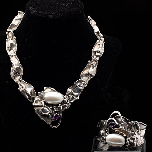 Sterling, Amethyst and Pearl Necklace & Bracelet