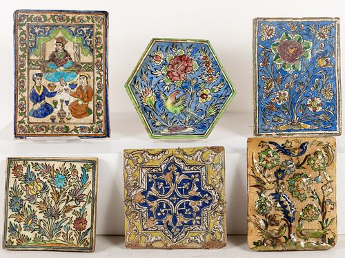 6 Persian Tiles, 18th C and Later
