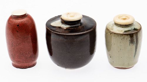 Three Japanese Ceramic and Lacquer Tea Cannisters