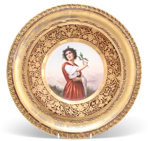 A 19TH CENTURY VIENNA PORTRAIT PLAQUE, titled "Distel" verso, circular, sig
