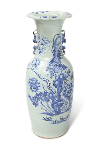 A LARGE CHINESE CELADON-GROUND VASE, LATE QING DYNASTY, decorated in underg