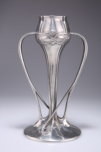 ARCHIBALD KNOX (1864-1933) FOR LIBERTY & CO, A TUDRIC PEWTER TULIP VASE, no
