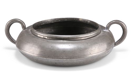A GEORGE III PEWTER TWO-HANDLED SPITTOON, by Stynt Duncumbe of Bewdley, Lon