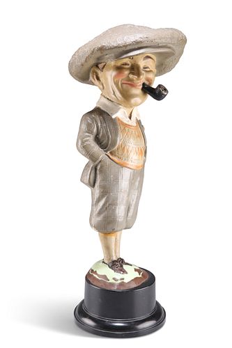 A 1930'S PENFOLD PLASTER ADVERTISING FIGURE, modelled as a golfer with larg