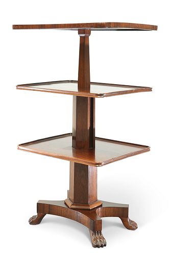 AN EARLY 19TH CENTURY GILLOWS ROSEWOOD METAMORPHIC DUMB WAITER, of three re