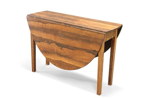 A COUNTRY STYLE ROSEWOOD AND ELM GATELEG TABLE, the oval rosewood top raise