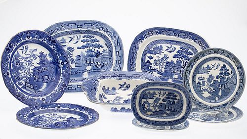 9 English Blue and White Ceramic Articles