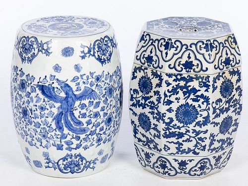 2 Chinese Modern Blue & White Ceramic Garden Stools