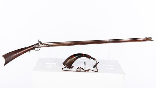 American Percussion Rifle with Powder Horn, 19th C