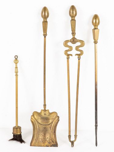 3 Art Nouveau Fireplace Tools and a Brush