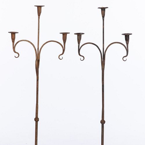 Pair of Wrought Iron 3 Light Pricket Sticks