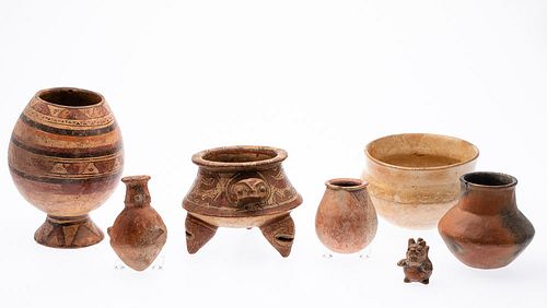 6 Pre-Columbian Ceramic Pots and an Animal