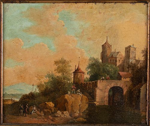 Dutch School, Landscape with Castle, O/C, 19th C