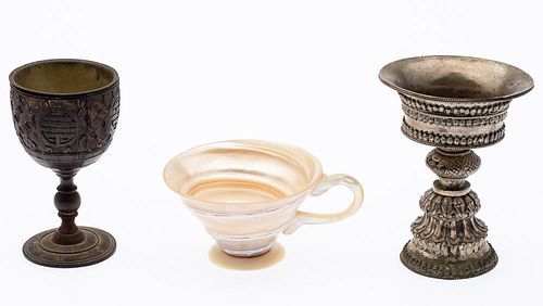 3 Unusual Stone, Wood and Metal Cups