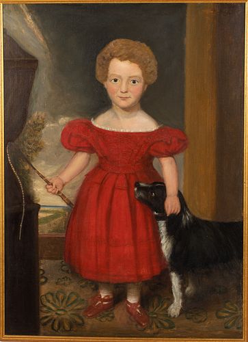 American School, Portrait of a Girl and Dog, O/C