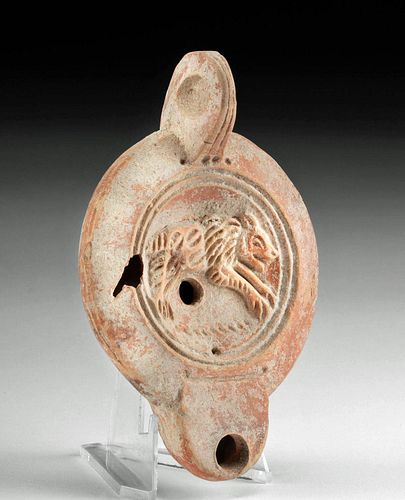 Roman Pottery Oil Lamp w/ Bear & Planta Pedis