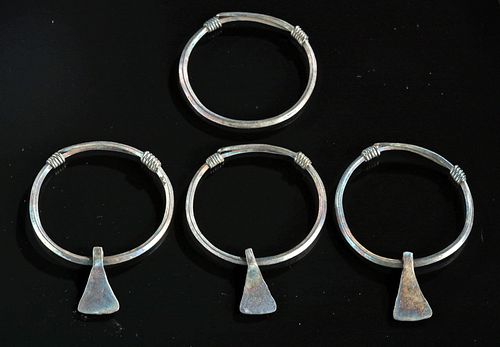 Four Viking Silver Temple Rings w/ Triangular Danglers