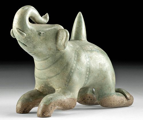 15th C. Thai Glazed Pottery Candle Holder - Elephant