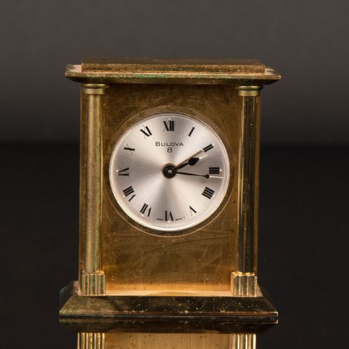 Bulova, Gilt Brass Eight Day Clock with Alarm, ca. 1980