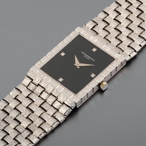 Vacheron & Constantin, White Gold Basket Weave Bracelet Watch with Onyx Dial, ca. 1975