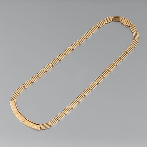 An Italian Modern Link Necklace with Diamond Set Pendant