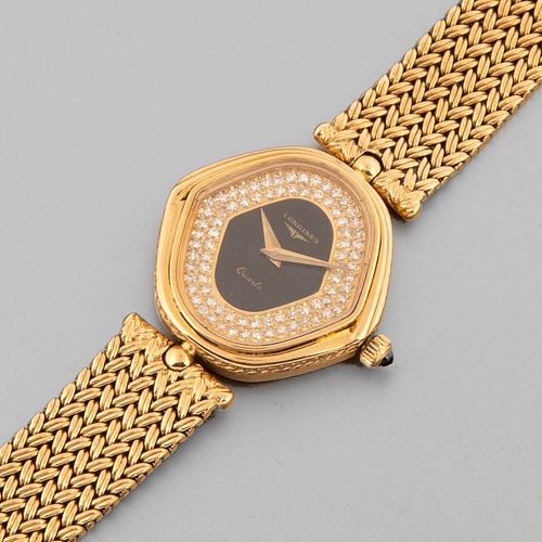 Longines, Yellow Gold Diamond and Onyx Bracelet Watch, ca. 1980