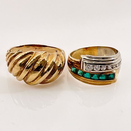 Collection of Two 14k Yellow and White Gold Rings