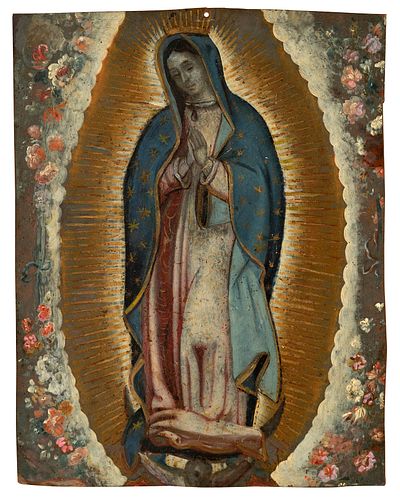 Novo-Hispanic school, XVIII century. 
"Virgin of Guadalupe". 
Oil on copper.