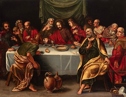 Valencian school; ca.1600. 
"Last supper". 
Oil on panel. Cradled.