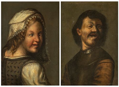 Italian school of the XVIII century, following Dutch models of the XVII century. 
"Pair of characters". 
Pair of oils on copper.