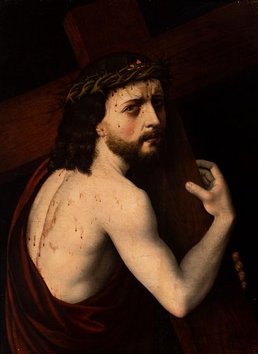 Spanish master, ca. 1560. 
"Christ Carrying the Cross. 
Oil on pine panel. 
Provenance: Milá Collection Barcelona with old attribution to Sebastiano d