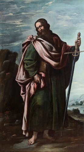 Circle of VICENTE CARDUCHO (Florence, 1576 or 1978 - Madrid, 1638). 
"Saint Paul. 
Oil on canvas. 
Size: 134 x 76 cm; 144 x 86 cm (frame).