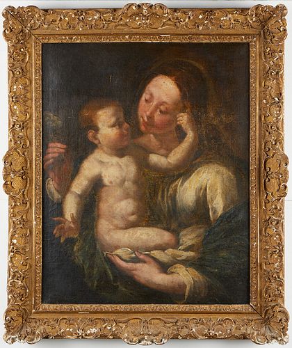 Flemish School Madonna and Child Oil on Canvas