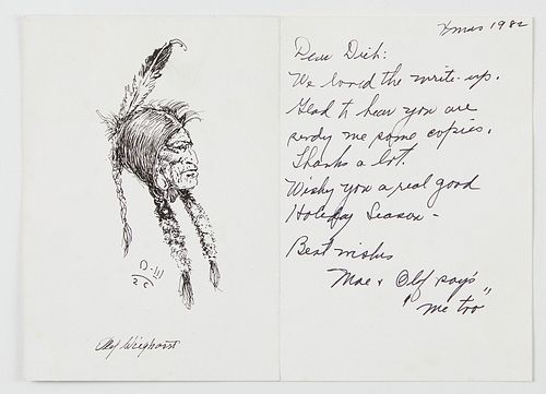 Olaf Wiegehorst Pen and Ink Portrait of Native American Drawing