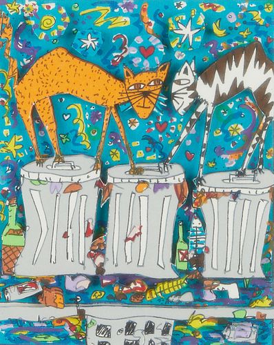 James Rizzi "Cats Meow" Mixed Media Collage