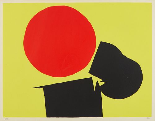 Luis Lopez Screenprint Abstract w/ Red Sun