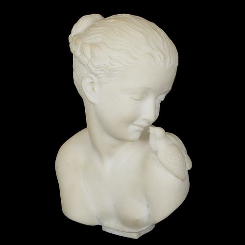 Marble Bust of Young Girl and Bird