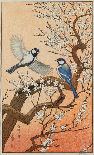 Toshi Yoshida Woodblock Print Birds Spring