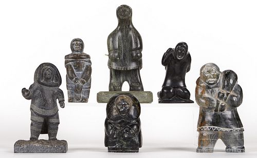 Group of 6 Inuit Soapstone Sculptures Figures