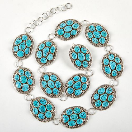 M. Spencer Navajo Sterling Turquoise Concho Belt