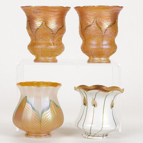Set of 4 Quezal Glass Shades