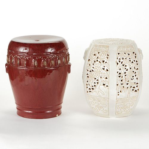 Grp 2: White and Red Ceramic Garden Stools