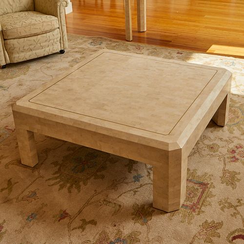 Maitland-Smith Large White Tessellated Fossilized Stone Coffee Table