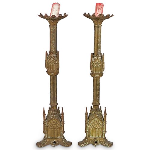 Pair of Gothic Cathedral Candle Holders
