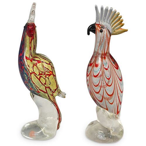 (2 Pc) Murano Art Glass Cockatoo Parrots