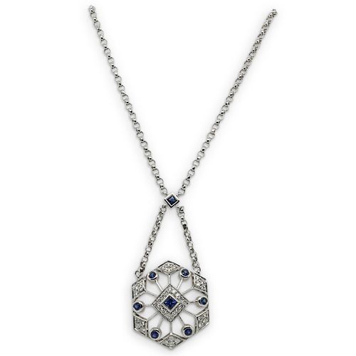 18k Gold and Sapphire, and Diamond Necklace