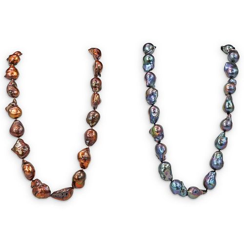 (2 Pc) Baroque Black and Brown Pearl Necklaces