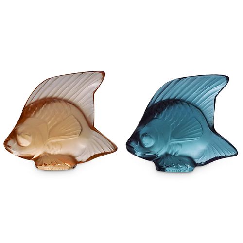 (2Pc) Lalique Poisson Fish Figurine