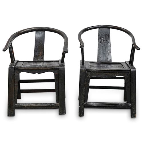 (2 Pc) Antique Chinese Wooden Chairs